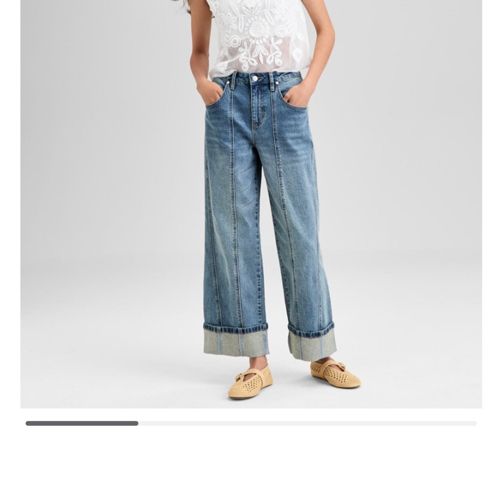 And Now This, Women’s Blue Wide-Leg High-Rise Seamed Cuffed Jeans.